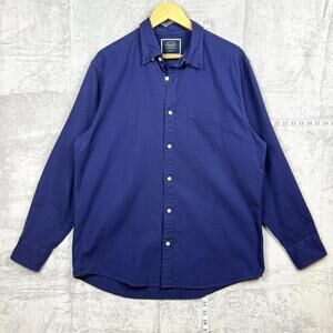 Charles Tyrwhitt Navy Blue Button-Up Shirt L Classic Fit 100% Cotton Long Sleeve
